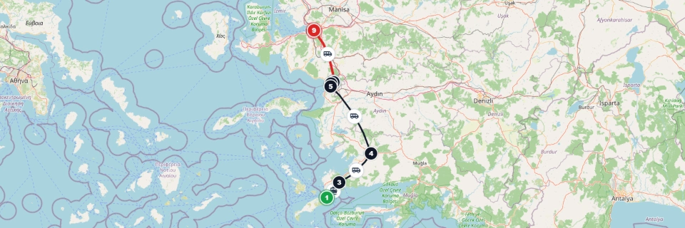Kefalos to Ephesus and Virgin Mary Group Ferry Route with Izmir Drop-off