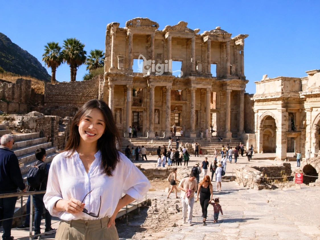 Stone Carving View at the Celsus Library