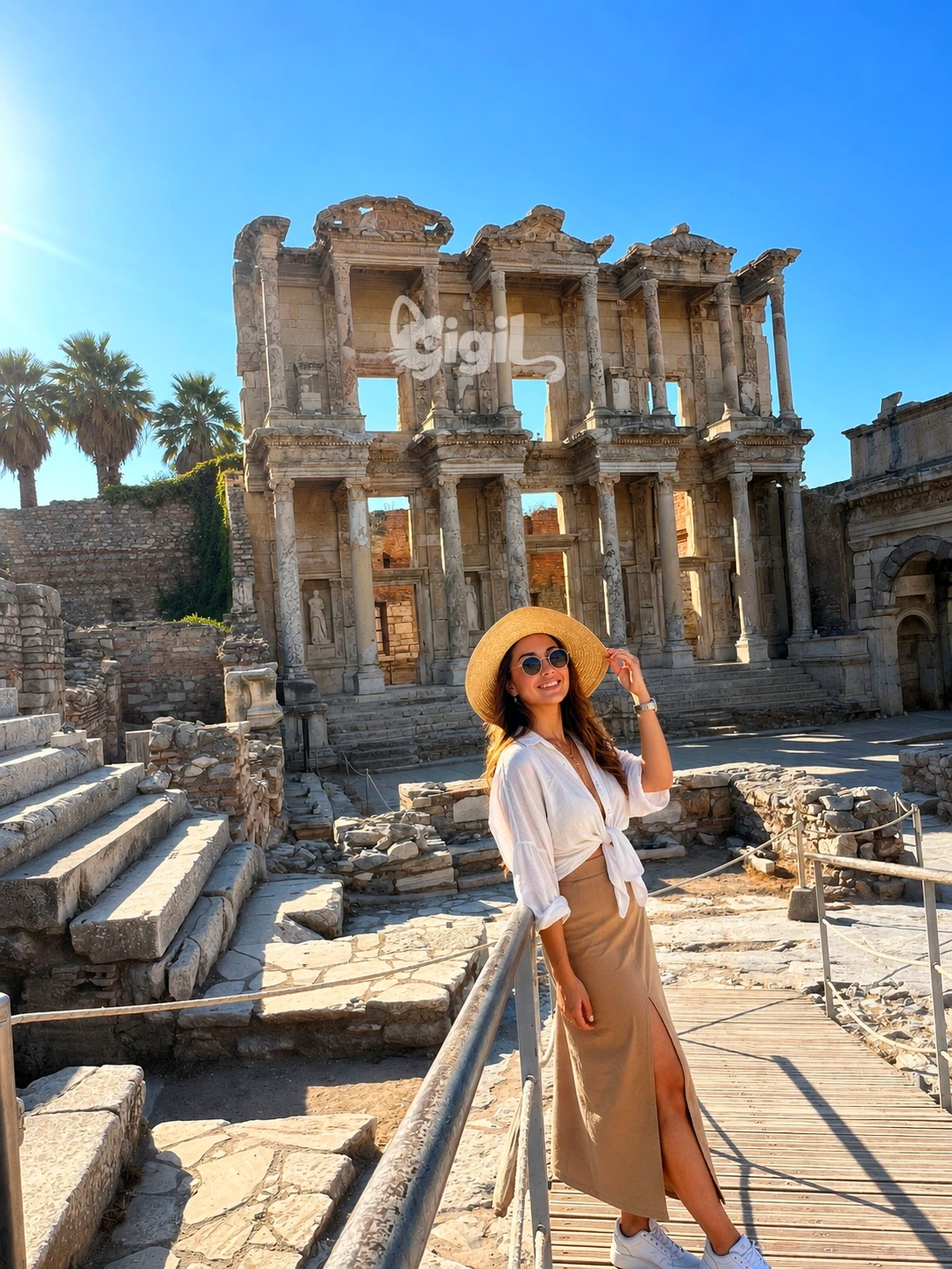 Angled Facade View of Celsus Library