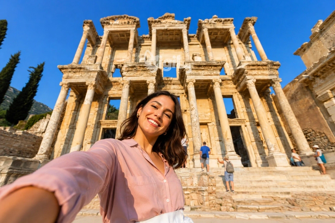 Historic Facade View at Celsus Library