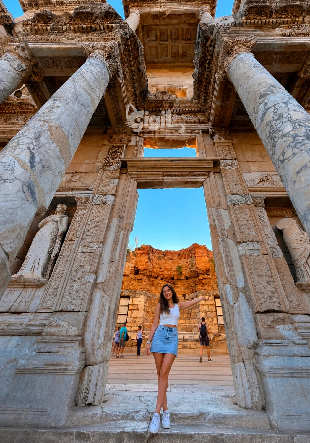 Angled Facade Perspective of Celsus Library