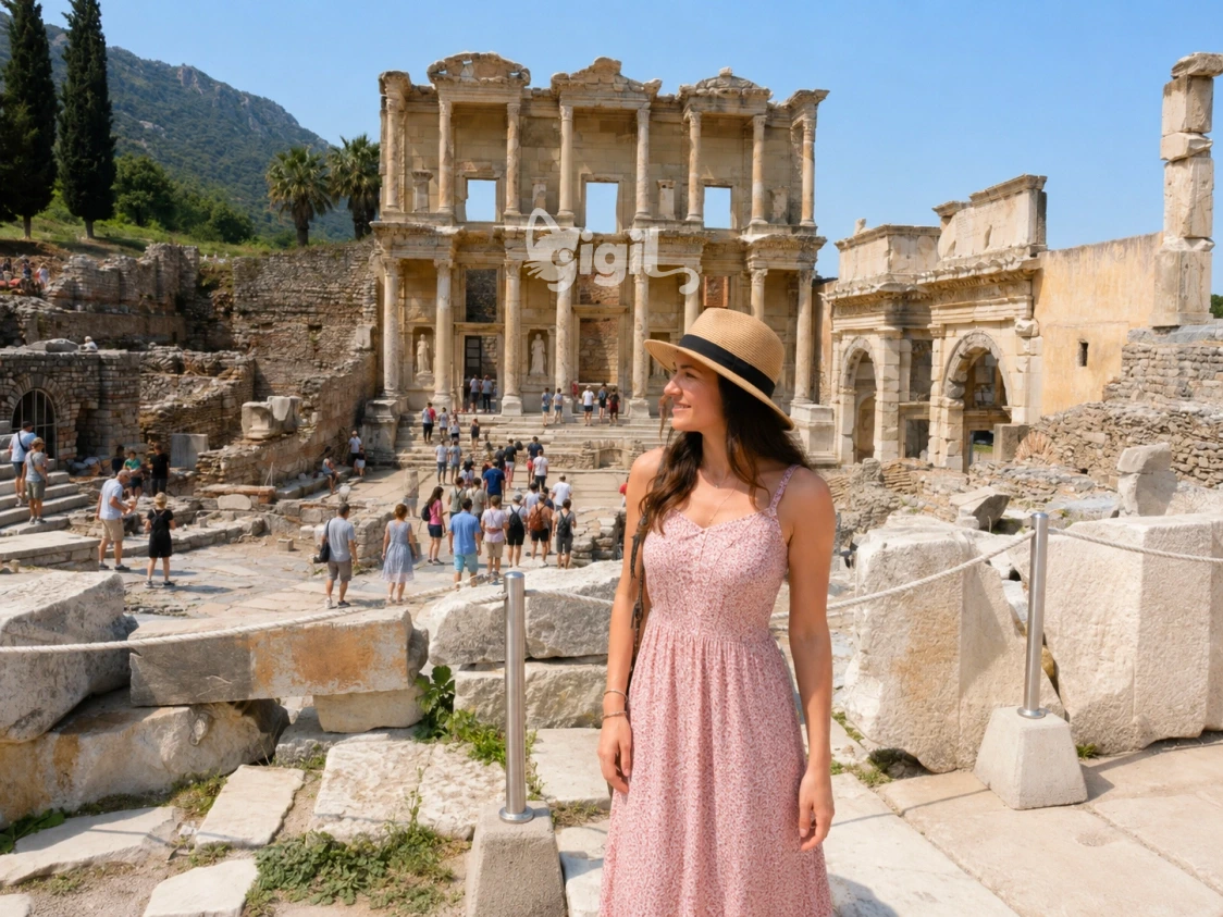 Visitor-Scale Celsus Library Scene