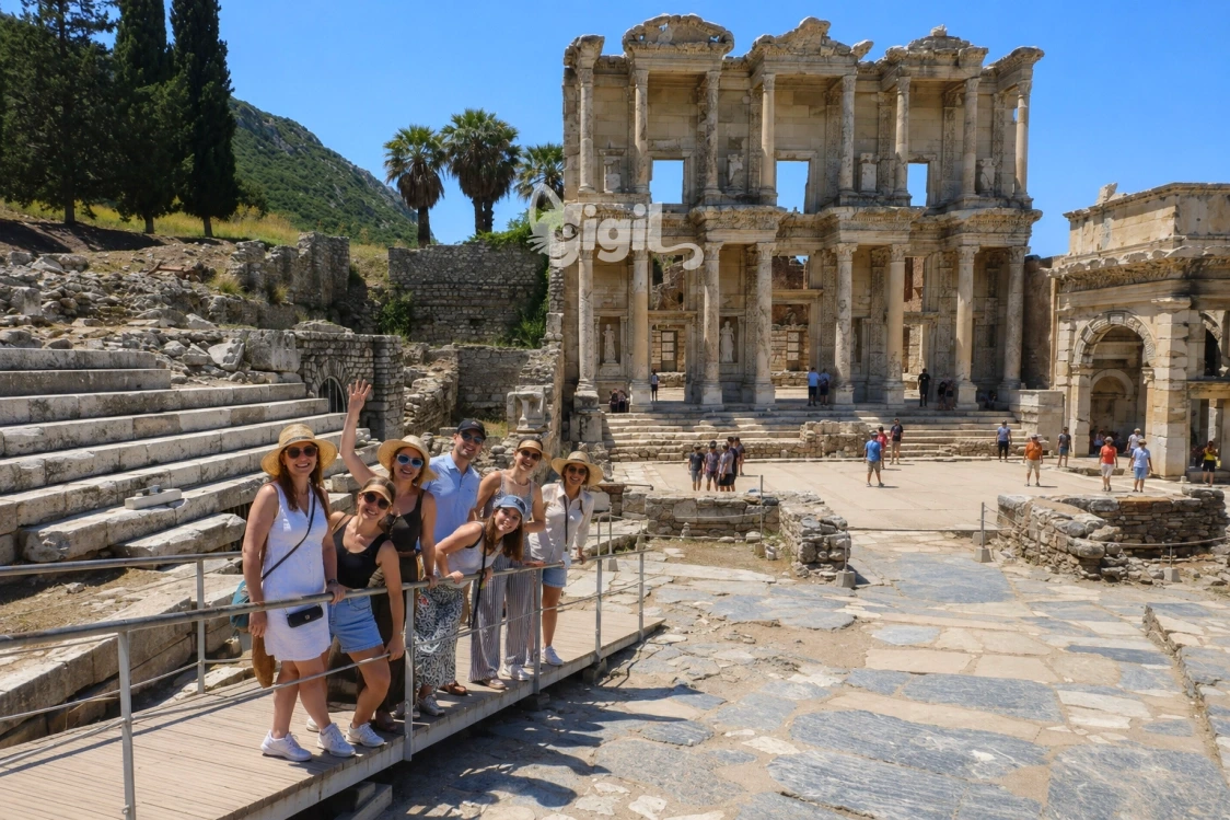 Celsus Library Stonework View