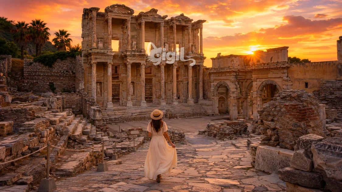 Detailed Facade View of Celsus Library