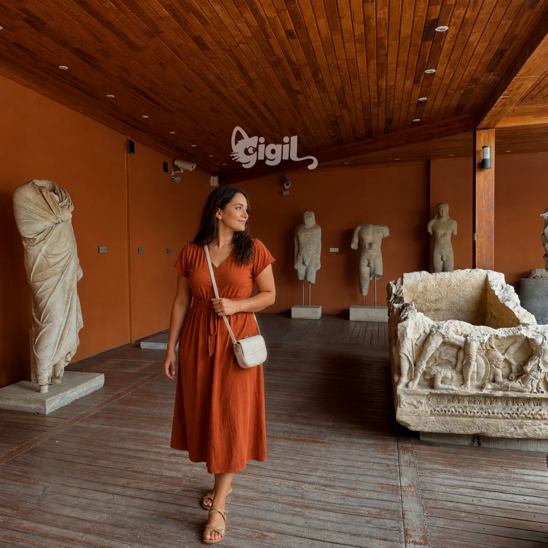 Gallery Angle on Draped Marble Statues