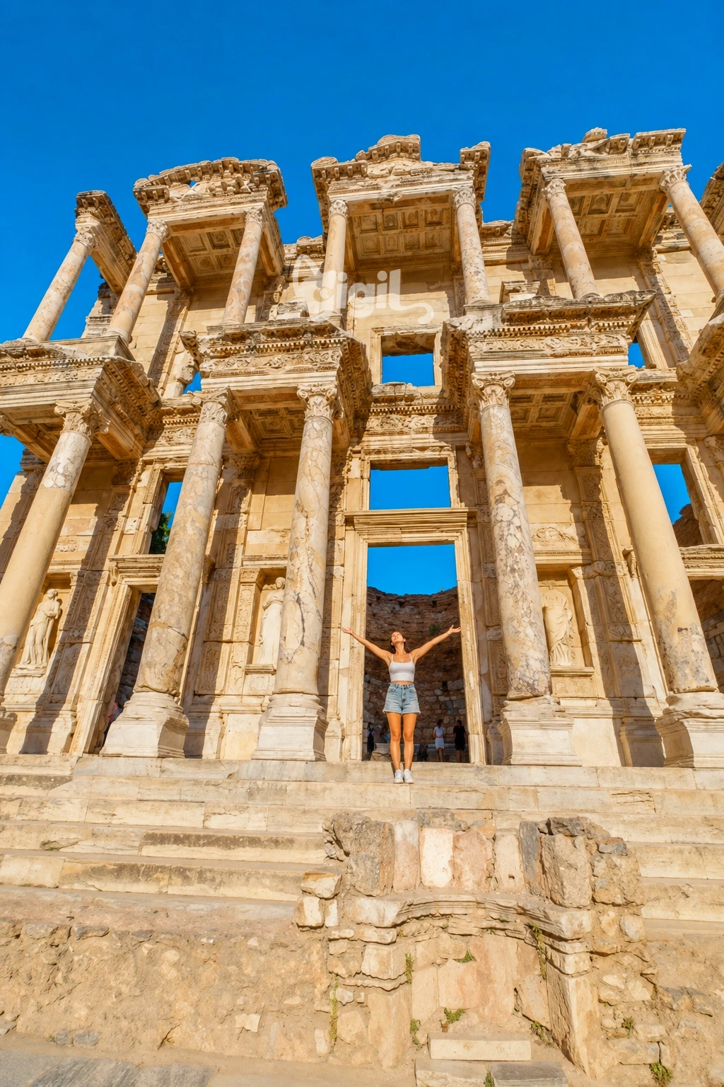 Library of Celsus Framed by Ancient Stone