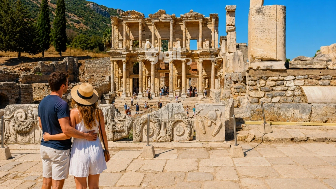 Celsus Library Imperial Marble Detail