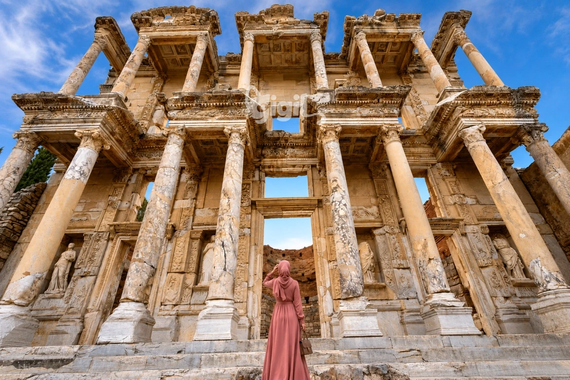 Celsus Library Imperial Marble Detail