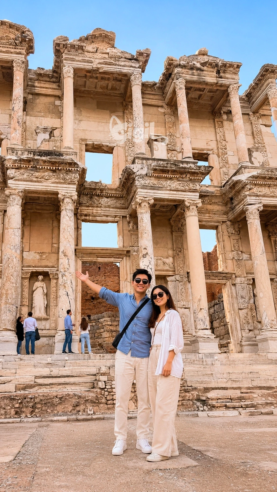 Celsus Library Perspective from Stone Paving