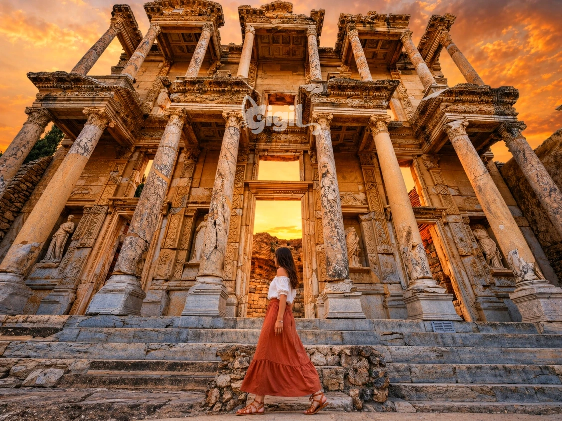 Celsus Library Stone Approach View