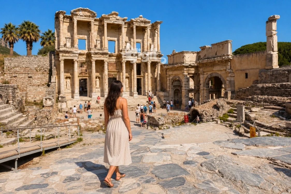 Celsus Library Symmetrical Facade View