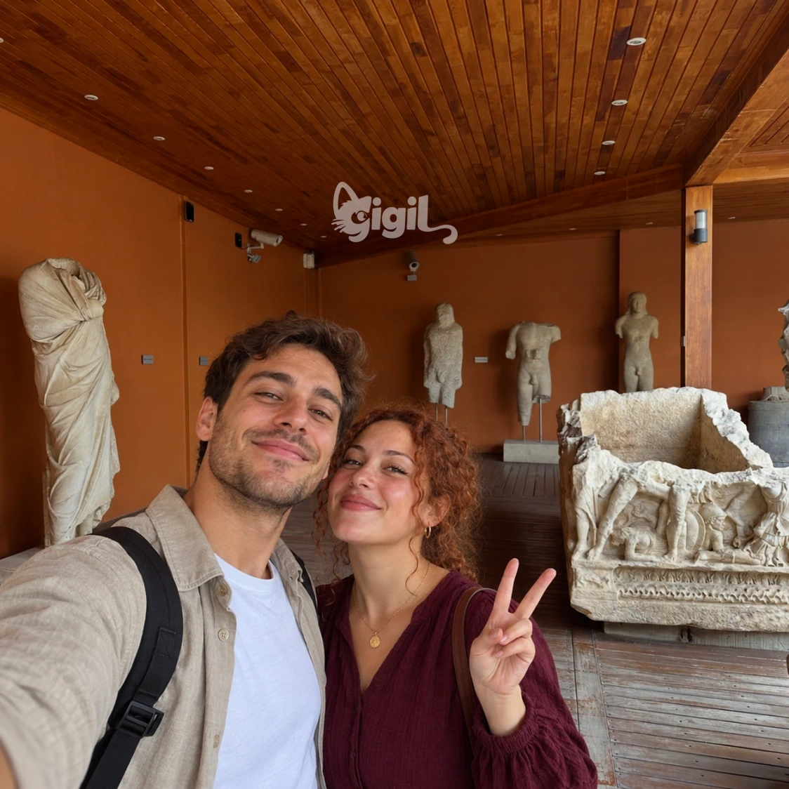 Draped Marble Statues Visitor Angle